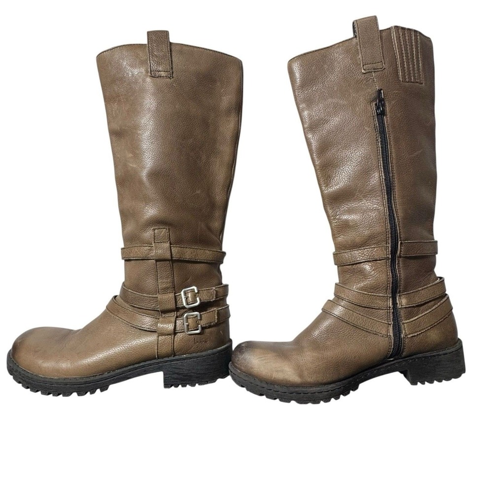 B.O.C. BORN Tan Leather Knee High Strappy Zip Calf Riding Boot SZ 9